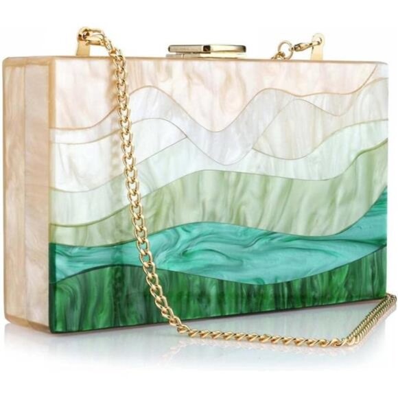 Acrylic Purses and Handbags for Women Multicolor Perspex Geometric Patterns Box - Picture 1 of 7